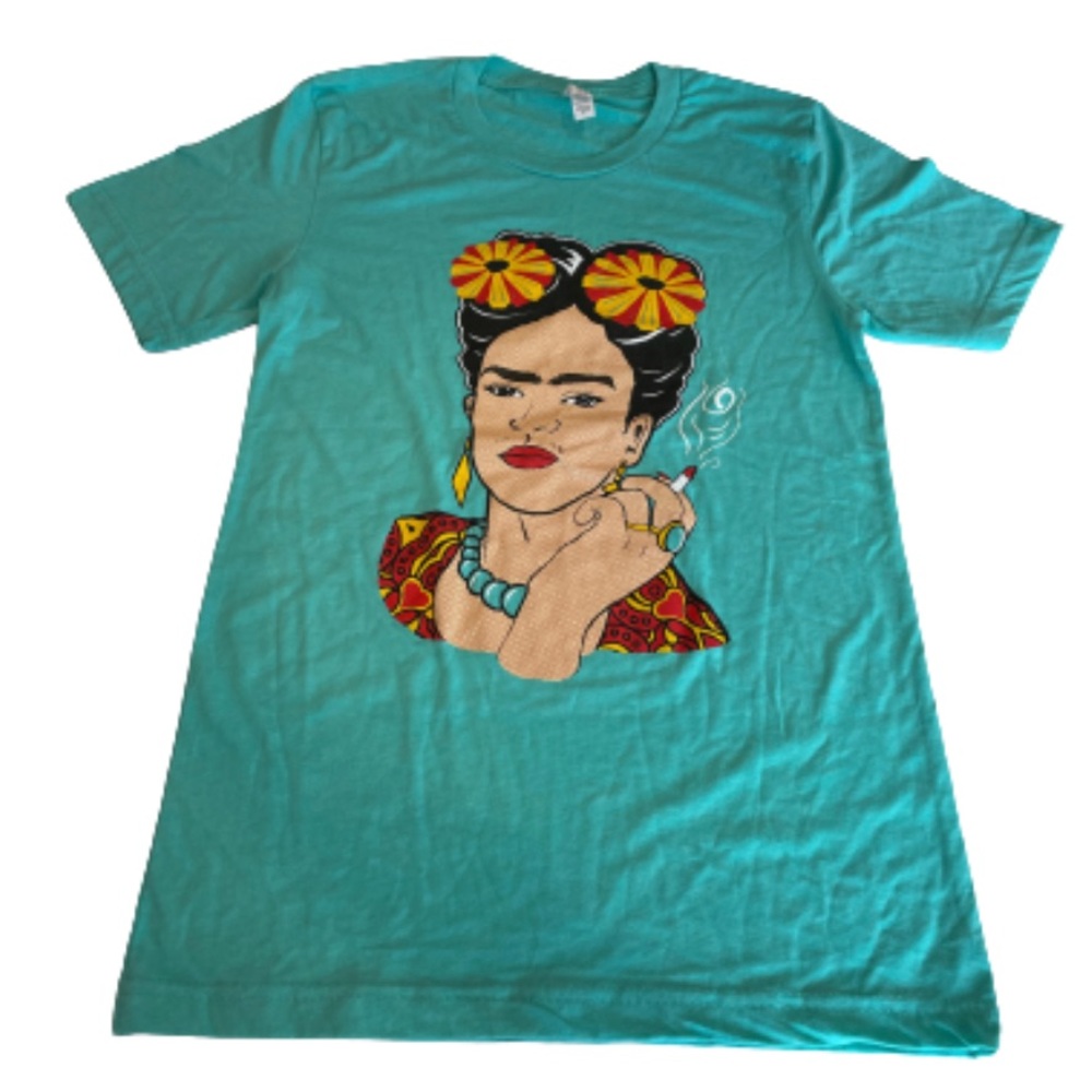 NWOT- Bella Canvas Frida Kahlo Graphic Turquoise T-Shirt- Size Small